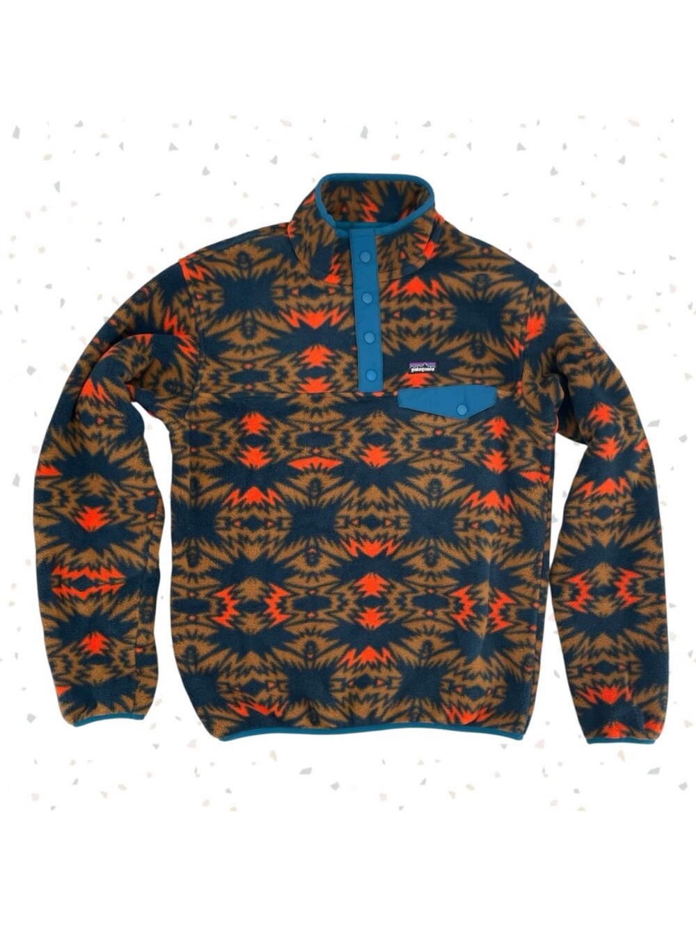 Patagonia Synchilla Pullover Fleece Geometric Orange Blue Aztec Print Youth XXL